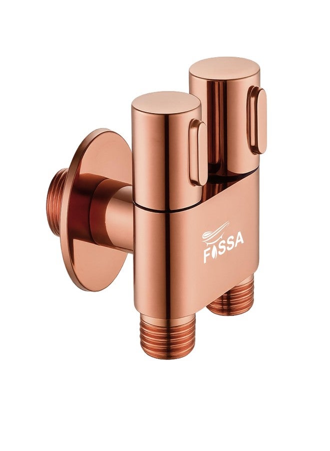 Fossa 2 IN 1 Angle Cock Wall Mount Two Out Water Cleaning Sprayer Angle cock with Flange Brass Chrome Finish For Bathroom Wash Basin Toilet (Rose Gold) - Image 1